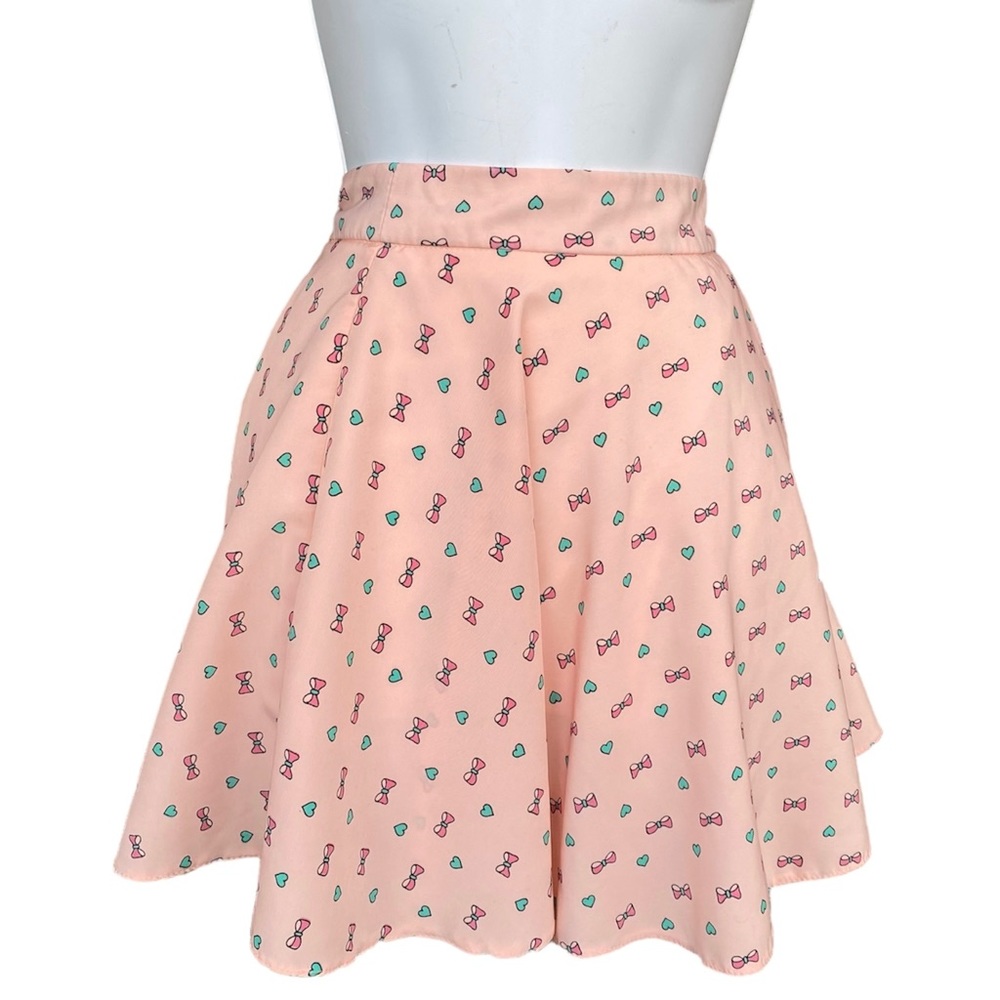 More Than Pink Bow Heart Kawaii Cute Skater Skirt